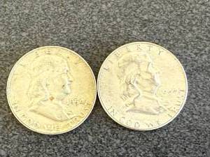 lot 92 image: 2 1954 Franklin Half Dollars