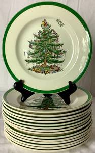 lot 74 image: Vintage Spode Christmas Tree 7.75 Salad Plates - set of 15