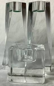 lot 105 image: Pair of Orrefors Tornado Crystal Candlesticks 6.5 Tall - Signed and  Orrefors Ice Cube Votive Candle Holder