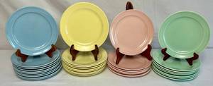 lot 11 image: Vintage Lu-Ray Pastels - Set of 32 - 6.5 Salad Plates ( 9 Yellow, 6 Pink, 10 Blue, 8 Green)