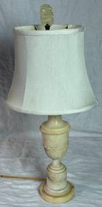 lot 101 image: Vintage Hand Carved Alabaster Lamp with Foo Dog Finial
