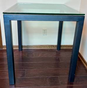 lot 125 image: Glass Top Square Table With Metal Base
