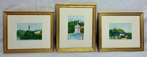 lot 129 image: Set of 3 Scenic Watercolor Paintings in Gold-Toned Frames