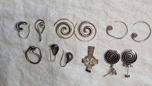 lot 96 image: Stering Silver .925 Earrings, Ring with Stone and Pendants