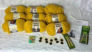 lot 121 image: 8 Full Skeins of Big Twist Yarn - Color Aged Brass and Pattern and Assessories for Azel Pullover