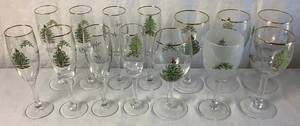 lot 94 image: Vintage Spode Christmas Tree 8 Champagne Flutes, 5 Clear Wine Glasses and 1 Frosted Wine Glass