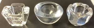 lot 107 image: Collection of 3 Crystal Votive Holders- Orrefors, Kosta Boda, and Royal Copenhagen