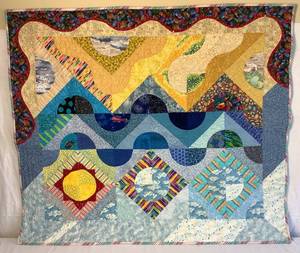 lot 112 image: Quilted Wall Hanging 42H x 48 W - Land and Sea Inspired
