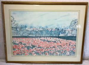 lot 4 image: Poppy Field by Van Vuong in a Gold- Toned Frame