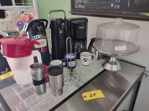 lot 24 image: Coffee Pots, Cake Dish, & Misc....
