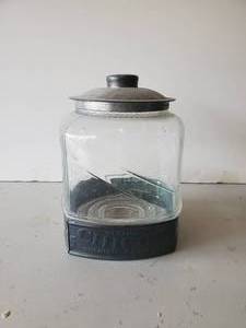 lot 2 image: RARE Awesome Antique Curtiss Chicos Spanish Peanuts Jar  No Chips or Cracks