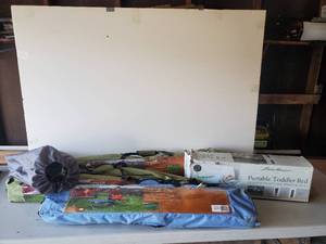 lot 3 image: 3 Camp Cots Camping Chair and Portable Toddler Bed  All in Good Working condition