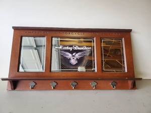 lot 16 image: Etched Mirror Harley Davidson Entryway Coat Hanger with Shelf