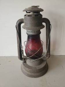 lot 29 image: Awesome Dietz Lantern with Red Glass Globe in Good Vintage Condition