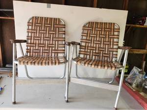 lot 82 image: 2 Solid Condition Mid Century Modern Folding LawnCamping Chairs
