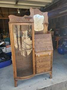 lot 104 image: Antique Solid Victorian Transitional Secretary Display Cabinet with Glass Shelves NOTICE Buyer is responsible for Loading and Removal 
