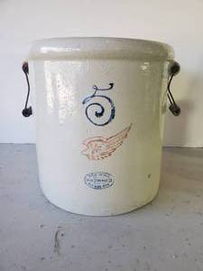 lot 107 image: RED Wing Crock #5 With Wooden Handles Beautiful