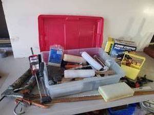 lot 112 image: Painting Lot Power Stripper, Rollers Brushes, Clamps, Wood working Tools and MORE
