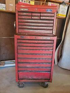 lot 122 image: Large Standing Craftsman Tool Chest of Drawers On Wheels Great Garage organizer NOTICE Buyer is responsible for Loading and Removal 