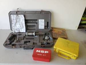 lot 143 image: Lot of 2 First Aid Kits with Accessories, slide Hammer Puller Set Leak Detector and more
