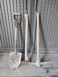 lot 160 image: Solid Shovel, Pick Axe, and Axe