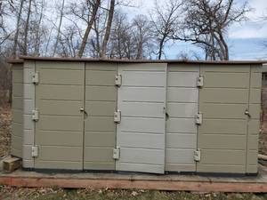 lot 196 image: Large Garden Shed with Doors on all sides Must MoveDisassemble Yourself NOTICE Buyer is responsible for Loading and Removal 