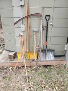 lot 205 image: Outdoor Lawn and Garden Lot of Various Items with Vintage Wooden Folding Cloths Dryer