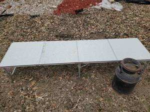 lot 207 image: Awesome Long Folding Table with Extension Legs and Milk Can