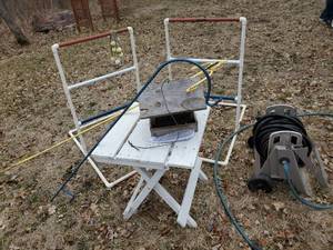 lot 212 image: Lawn Golf, Folding Wooden Table, Garden Hose with roller, Flower Hooks and More