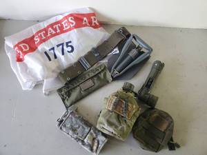 lot 232 image: Authentic Lot of Military items, Belt Shovel Canteen and More