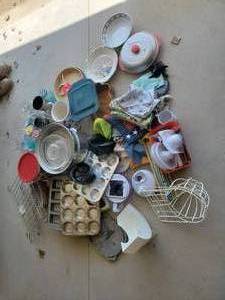 lot 255 image: Whats That you Say More Kitchen Accessories Red Wing Drying Towels Queen Anne GlassBake, Muffin Tins, Pyrex, So So Much More