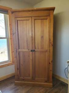 lot 261 image: Large Wooden ArmoireWardrobe in solid Condition NOTICE Buyer is responsible for Loading and Removal 
