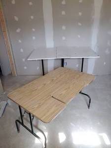 lot 283 image: Two Sewing Tables Both Fold up NOTICE Buyer is responsible for Loading and Removal 