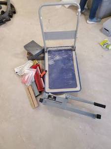 lot 288 image: Rolling Cart dollie with Laminate Cutter and other Accessories
