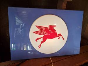 lot 312 image: WHOA  Pegasus Mobil Oil Lighted Sign In working condition