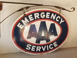 WHOA  Vintage AAA Emergency Service Porcelain Sign with hanging Bracket