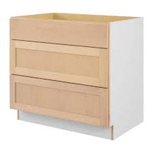 lot 14 image: Hampton Bay 36 in. W x 24 in. D x 34.5 in. H Ready to Assemble Drawer Base Kitchen Cabinet in Unfinished with CLICKREADY Technology    Customer Returns See Pictures