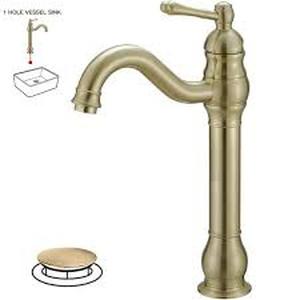 lot 16 image: BWE Single Handle Single Hole Vessel Sink Faucet With 360° Swivel Spout in Brushed Gold   Customer Returns See Pictures