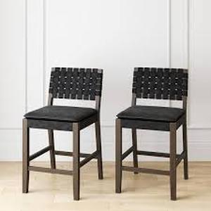 Nathan James Cohen 24 in. Mid-Century Modern Wood Counter Height Bar Stool, with Woven Faux Leather Back for Kitchen, Black     Customer Returns See Pictures