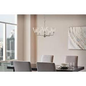 lot 31 image: Hampton Bay Myles 5-Light Reversible Chandelier Brushed Nickel Finish Clear Glass Shades    Customer Returns See Pictures