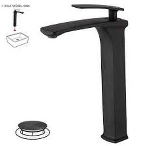 lot 33 image: BWE Single Hole Single Handle Bathroom Vessel Sink Faucet With Drain Assembly in Matte Black     Customer Returns See Pictures