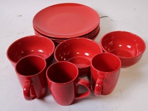 lot 20 image: Red Ceramic Dinnerware Set