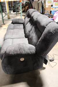 lot 37 image: Used Gray Reclining Sofa with Built-In USB Ports