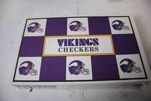 lot B-60 image: Vintage Vikings NFL Checkers Game with Helmet Pieces