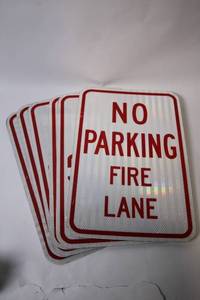 lot 81 image: Set of 6 Metal No Parking Fire Lane and Anytime Signs