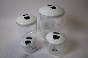 lot 107 image: Set of 3 Clear Plastic Storage Containers with Lids