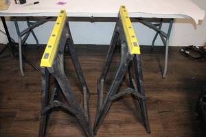 lot 109 image: Pair of Folding Sawhorses with Yellow Top