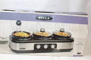 lot 156 image: Bella Triple Slow Cooker Buffet & Server with Stoneware Pots