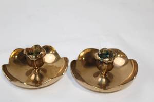 lot 160 image: Pair of Vintage Brass Lotus Candle Holders
