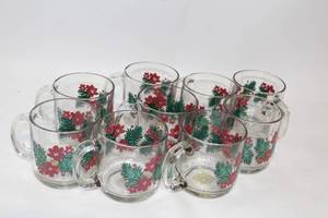 lot 193 image: Set of 9 Holiday Glass Mugs with Floral Design